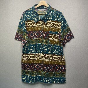 Vintage Sharon Anthony Womans Button-Up Shirt Boho Floral & Stripe Pattern 1X